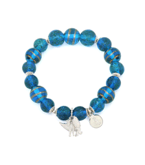 Sky Unicorn Charm Bracelet with Royal Blue Gold Sand Lampwork Glass Beads