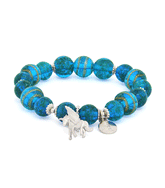 Sky Unicorn Charm Bracelet with Royal Blue Gold Sand Lampwork Glass Beads