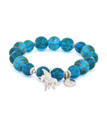 Sky Unicorn Charm Bracelet with Royal Blue Gold Sand Lampwork Glass Beads