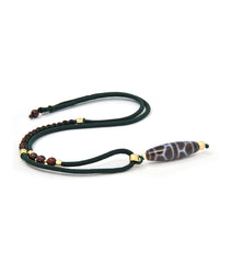 Tortoise Shell Dzi with Dark Green String Necklace