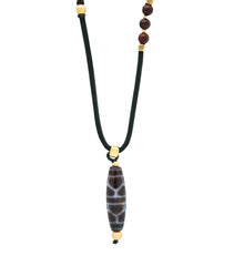 Tortoise Shell Dzi with Dark Green String Necklace