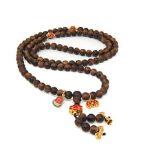 8MM Agarwood Mala with Lotus, Wu Lou & Bat + Free Chant A Mantra Booklet