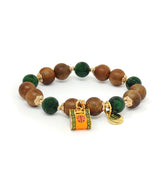Agarwood and Jadeite Bracelet with Wealth Lock And "Om Mani Padme Hum" Charm