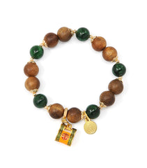 Agarwood and Jadeite Bracelet with Wealth Lock And "Om Mani Padme Hum" Charm