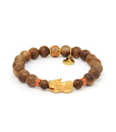Agarwood Bracelet with Pi Yao, I-Ching Coin & "Om Mani Padme Hum" Charm