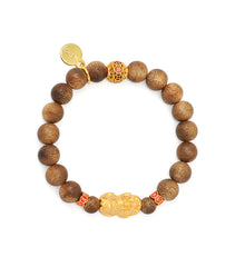 Agarwood Bracelet with Pi Yao, I-Ching Coin & "Om Mani Padme Hum" Charm