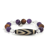 1-Eyed Dzi Bracelet with Silver Inlay, Amethyst & Agarwood