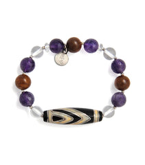 1-Eyed Dzi Bracelet with Silver Inlay, Amethyst & Agarwood
