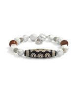5-Eyed Dzi Bracelet with Silver Inlay, Howlite & Agarwood