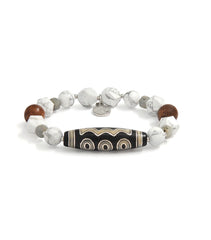 5-Eyed Dzi Bracelet with Silver Inlay, Howlite & Agarwood