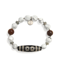 5-Eyed Dzi Bracelet with Silver Inlay, Howlite & Agarwood