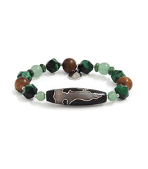 Kuan Yin Dzi Bracelet with Silver Inlay, Green Tiger’s Eye & Agarwood