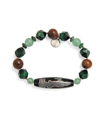 Kuan Yin Dzi Bracelet with Silver Inlay, Green Tiger’s Eye & Agarwood