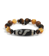 “Money Hook” Dzi Bracelet with Silver Inlay, Tiger’s Eye & Agarwood