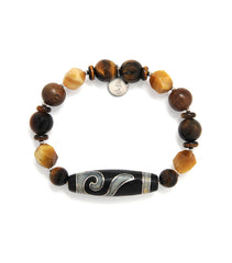 “Money Hook” Dzi Bracelet with Silver Inlay, Tiger’s Eye & Agarwood