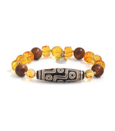 9-Eyed Dzi Bracelet with Silver Inlay, Citrine & Agarwood
