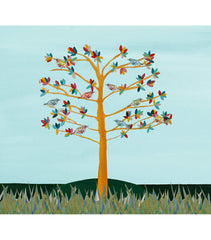 9 Birds in a Rainbow Tree (Blue Sky)