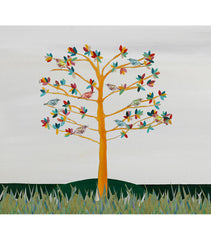 9 Birds in a Rainbow Tree (Grey Sky)