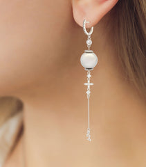 Grey Pearl Tassel Earrings with "HUM"