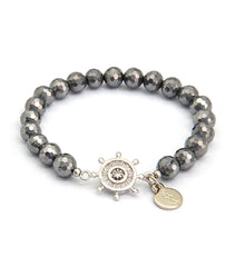 Faceted Terahertz Bracelet with Dharmachakra Wheel Charm