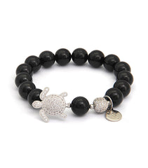 Black Onyx with Tortoise Charm Bracelet