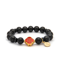 Black Onyx Bracelet with Rooster