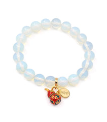 Man-Made White Opal with Enamel Wu Lou Charm