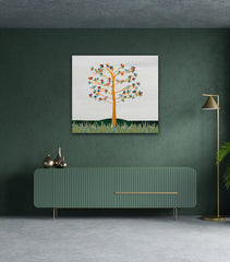 9 Birds in a Rainbow Tree (Grey Sky)