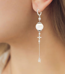White Pearl Tassel Earrings with "OM"