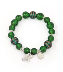 Sky Leopard Charm Bracelet with Emerald Green Gold Sand Lampwork Glass Beads