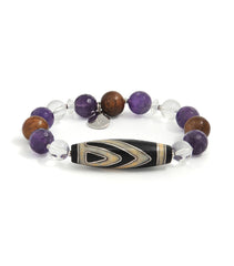 1-Eyed Dzi Bracelet with Silver Inlay, Amethyst & Agarwood