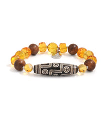 9-Eyed Dzi Bracelet with Silver Inlay, Citrine & Agarwood