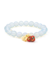 Man-Made White Opal with Enamel Wu Lou Charm